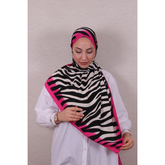 DESENLİ MEDİNE İPEĞİ ZEBRA ŞAL FUŞYA