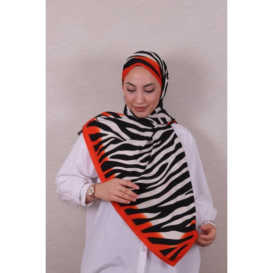 DESENLİ MEDİNE İPEĞİ ZEBRA ŞAL ORANJ