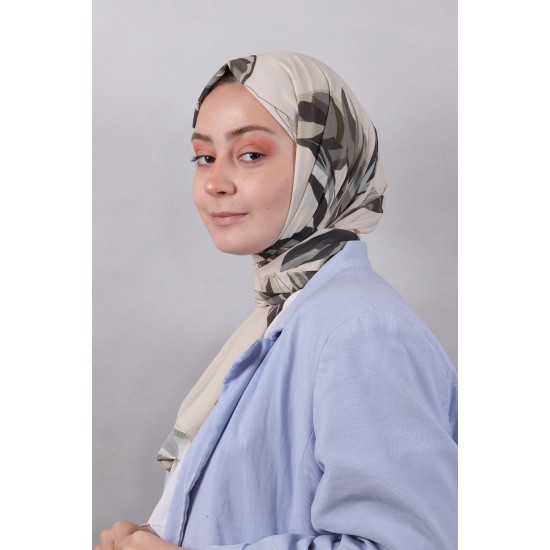 DİJİTAL ÇİÇEK DESEN YORAN ŞAL - GRİ & YEŞİL