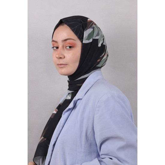 DİJİTAL ÇİÇEK DESEN YORAN ŞAL - SİYAH