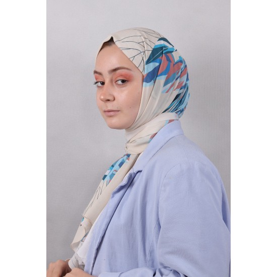 DİJİTAL ÇİÇEK DESEN YORAN ŞAL - TURKUAZ & MAVİ