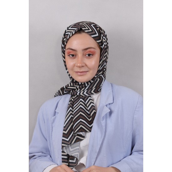 DİJİTAL ÇİZGİ DESEN YORAN ŞAL - KAHVE