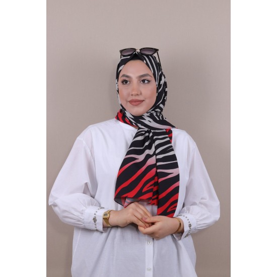 DİJİTAL MOSS KREP ZEBRA ŞAL 2 - KIRMIZI
