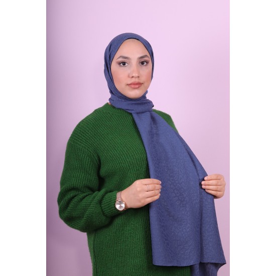 EMPROYAL SOF İPEK LEOPAR DESEN ŞAL GECE MAVİSİ