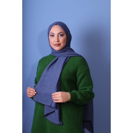 EMPROYAL SOFT İPEK ZİNCİR DESEN ŞAL KOYU MAVİ