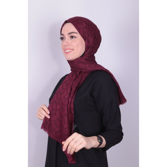 İPEKSİ JAKAR PETEK DESEN ŞAL BORDO