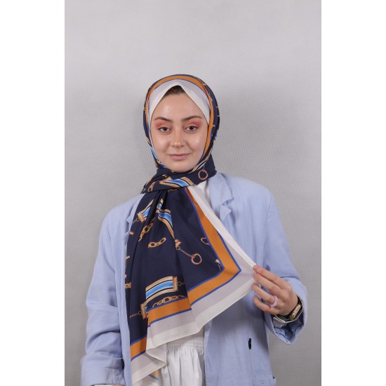 LEVİDOR ELAGANCE DESENLİ ŞAL MODEL 7 - LACİVERT TURUNCU