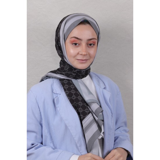 LEVİDOR ELAGANCE DESENLİ ŞAL MODEL 8 - SİYAH GRİ