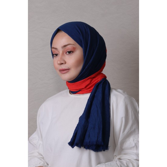 LORYAN SCARF ÇİFT RENK CRUSH 2 MERCAN-LACİVERT