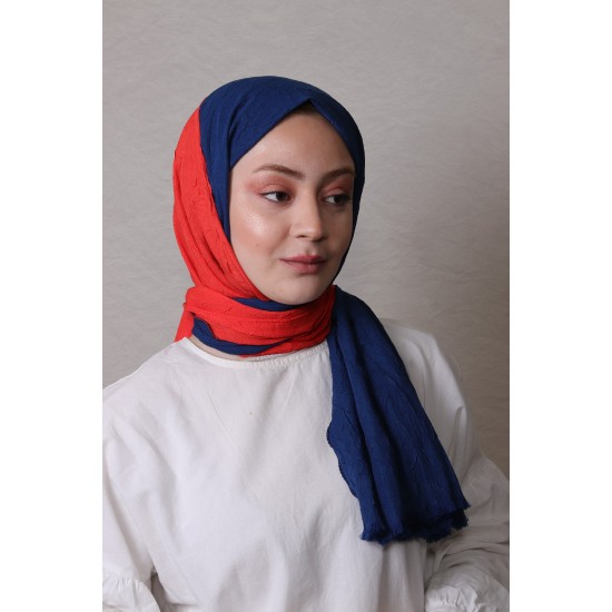 LORYAN SCARF ÇİFT RENK CRUSH 2 MERCAN-LACİVERT