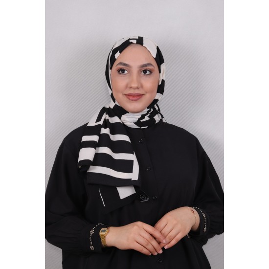 MODAKAŞMİR DESENLİ MEDİNE İPEĞİ ŞAL MODEL 1 KIRIK BEYAZ