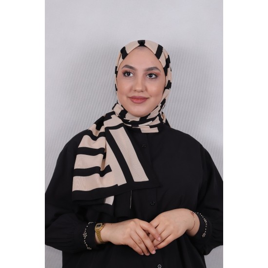 MODAKAŞMİR DESENLİ MEDİNE İPEĞİ ŞAL MODEL 1 SİYAH