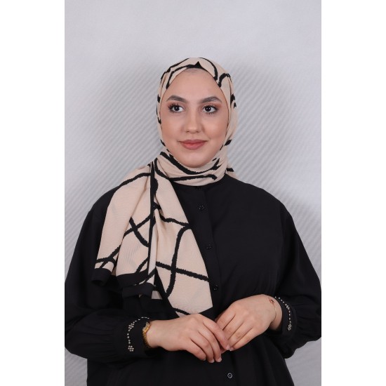 MODAKAŞMİR DESENLİ MEDİNE İPEĞİ ŞAL MODEL 13 KREM