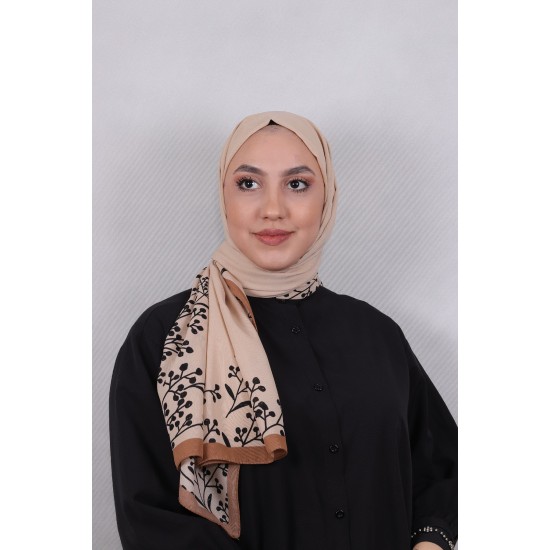 MODAKAŞMİR DESENLİ MEDİNE İPEĞİ ŞAL MODEL 14 KAHVE
