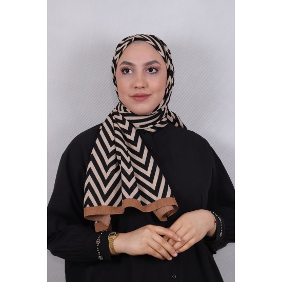 MODAKAŞMİR DESENLİ MEDİNE İPEĞİ ŞAL MODEL 15 KAHVE