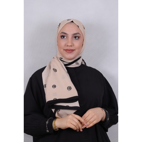 MODAKAŞMİR DESENLİ MEDİNE İPEĞİ ŞAL MODEL 17 KREM