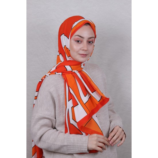 MODAKAŞMİR DESENLİ MEDİNE İPEĞİ ŞAL MODEL 25 ORANJ