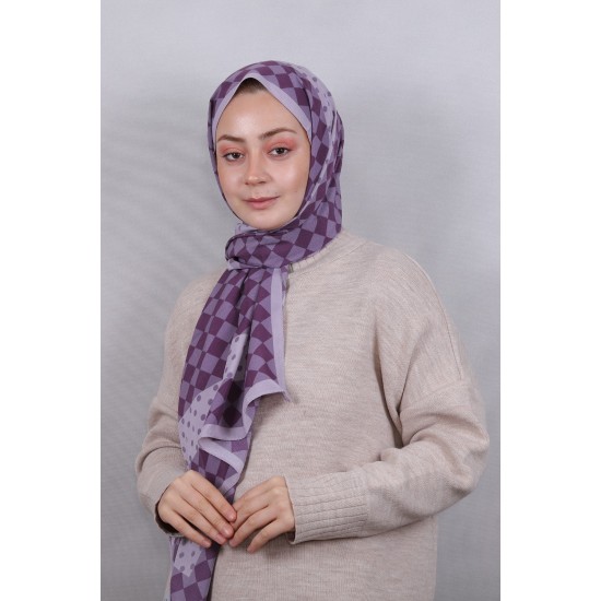 MODAKAŞMİR DESENLİ MEDİNE İPEĞİ ŞAL MODEL 27 LİLA