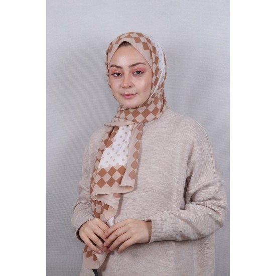 MODAKAŞMİR DESENLİ MEDİNE İPEĞİ ŞAL MODEL 27  SÜTLÜ KAHVE