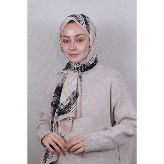 MODAKAŞMİR DESENLİ MEDİNE İPEĞİ ŞAL MODEL 29 SÜTLÜ KAHVE