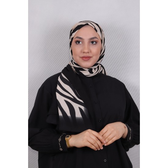 MODAKAŞMİR DESENLİ MEDİNE İPEĞİ ŞAL MODEL 4 SİYAH