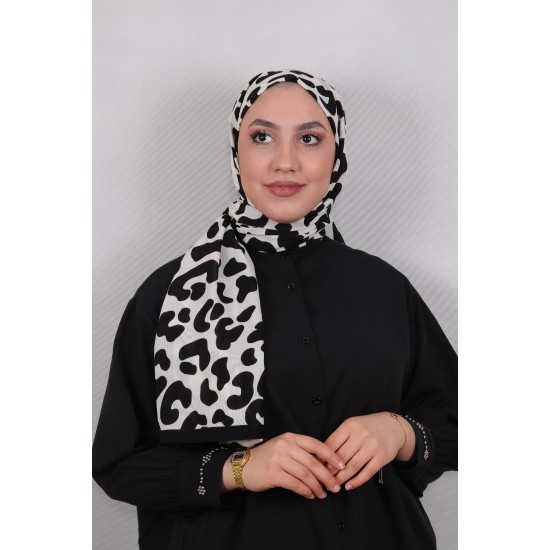 MODAKAŞMİR DESENLİ MEDİNE İPEĞİ ŞAL MODEL 5 SİYAH-BEYAZ