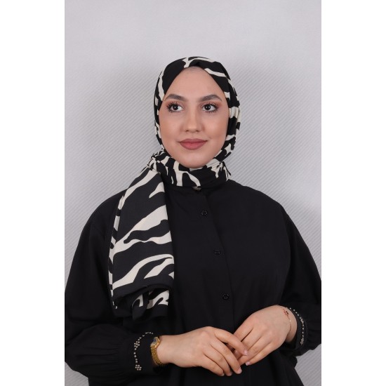 MODAKAŞMİR DESENLİ MEDİNE İPEĞİ ŞAL MODEL 7 SİYAH