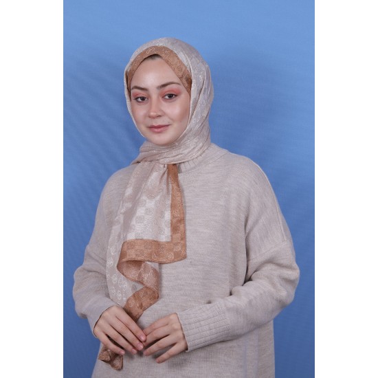 MODAKAŞMİR MONOGRAM ŞAL - SÜTLÜ KAHVE