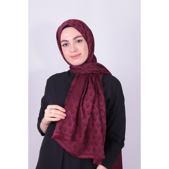 RUZENİN İPEKSİ JAKAR PİRAMİT DESEN ŞAL BORDO