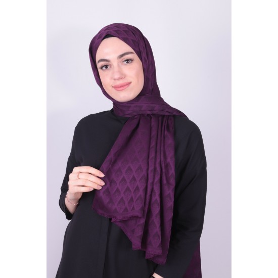 RUZENİN İPEKSİ JAKAR PİRAMİT DESEN ŞAL MÜRDÜM